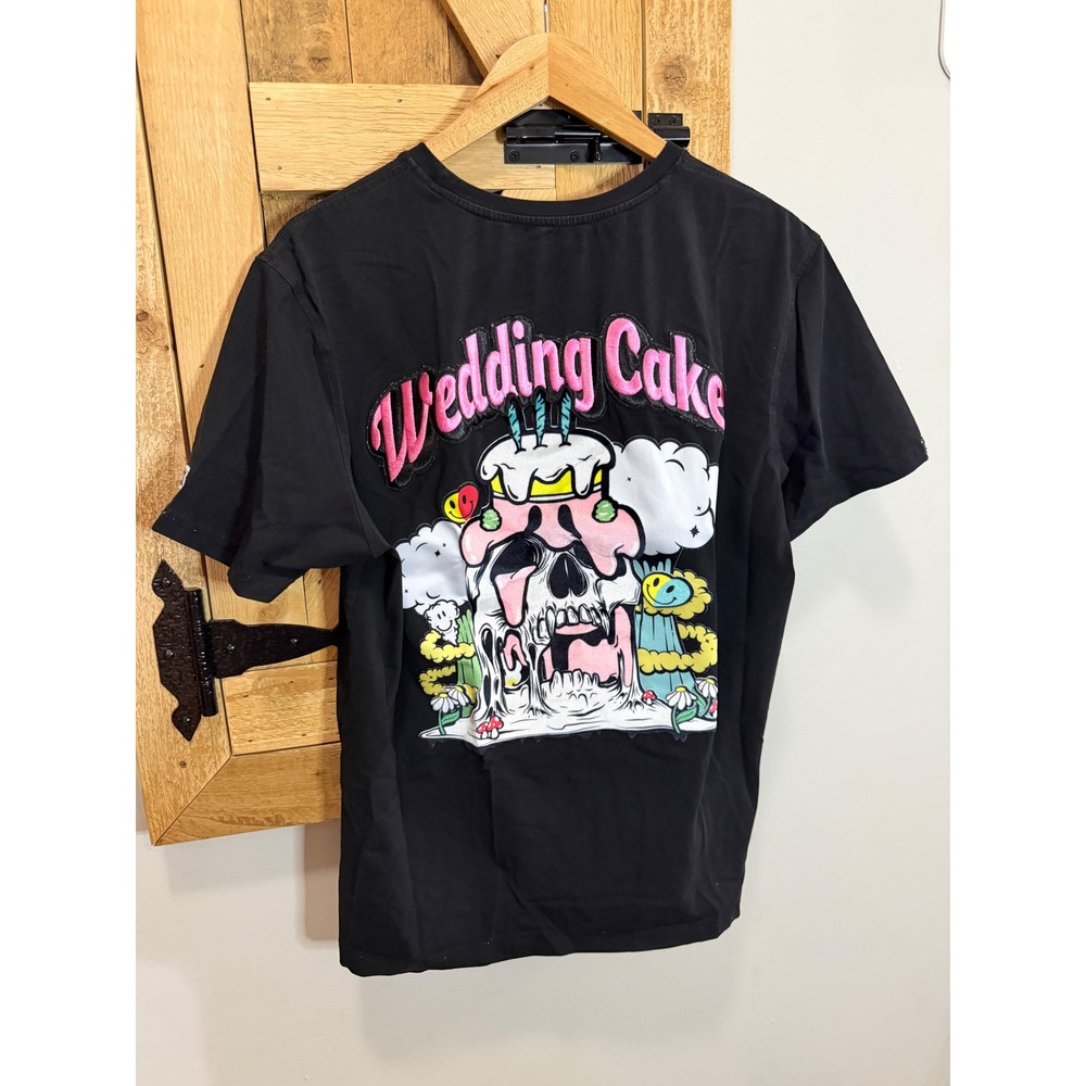 Wedding Cake Mens Black Graphic T-Shirt Skull Embroidered Streetwear XL